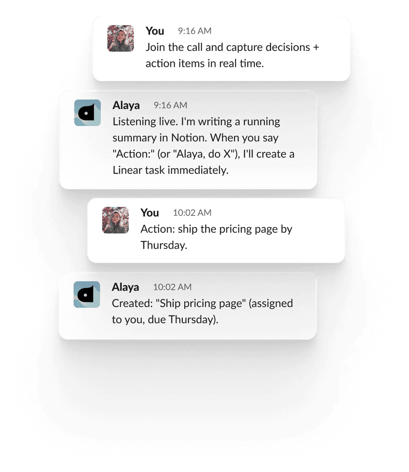 Real-time call → notes + tasks